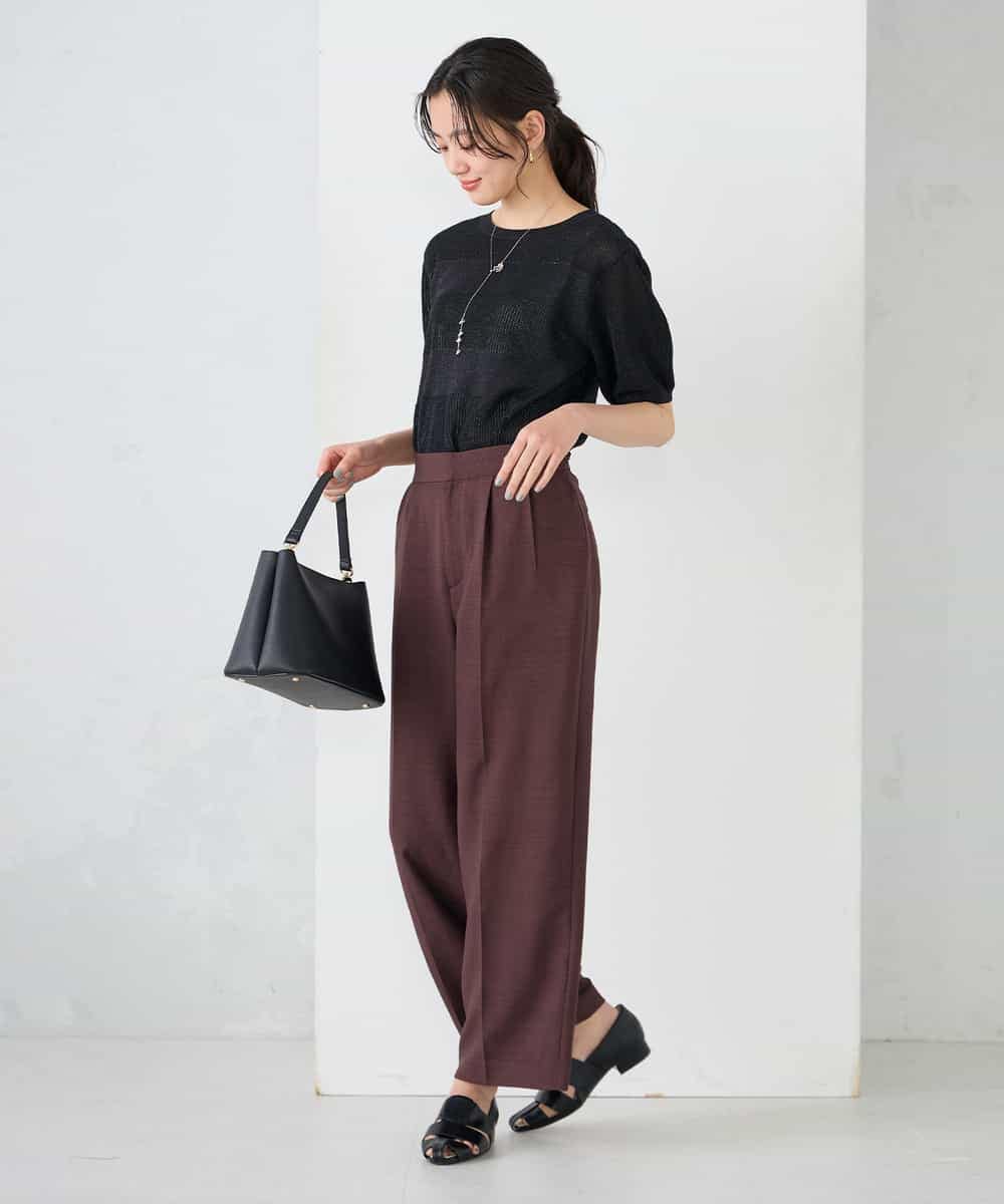 K2LGD11059 a.v.v(アー・ヴェ・ヴェ) 【接触冷感/UVカット】リネンライク2タックワイドパンツ【セットアップ対応/アンチピリング】 ネイビー