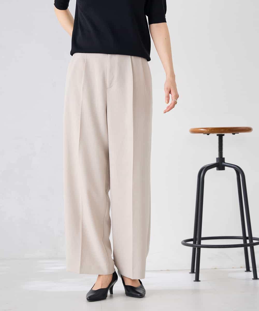 K2LGD11059 a.v.v(アー・ヴェ・ヴェ) 【接触冷感/UVカット】リネンライク2タックワイドパンツ【セットアップ対応/アンチピリング】 ネイビー