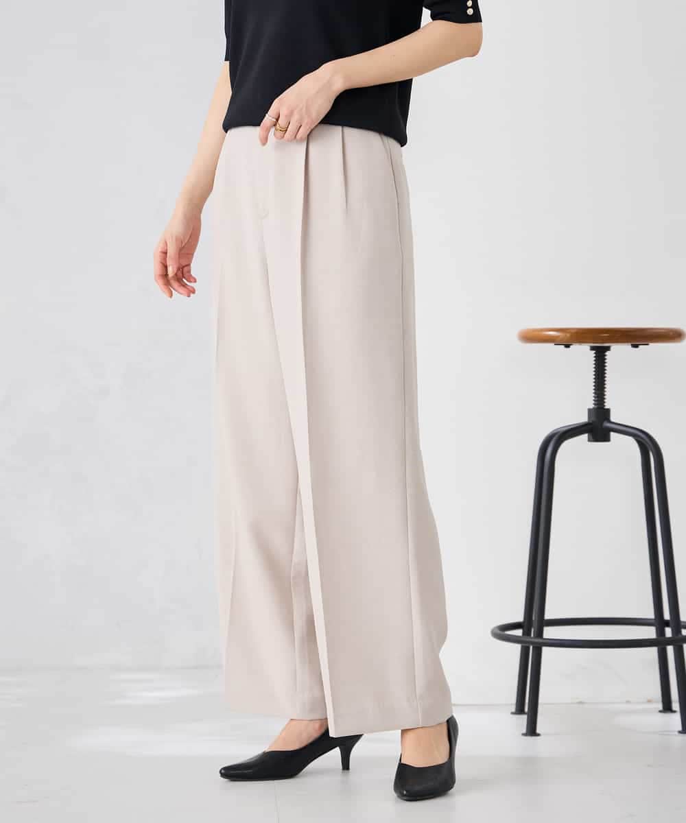 K2LGD11059 a.v.v(アー・ヴェ・ヴェ) 【接触冷感/UVカット】リネンライク2タックワイドパンツ【セットアップ対応/アンチピリング】 ネイビー