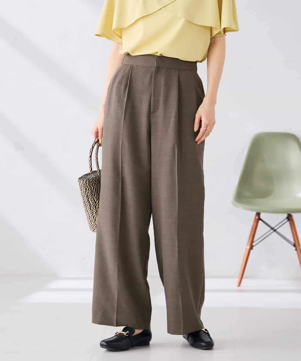 K2LGD11059 a.v.v(アー・ヴェ・ヴェ) 【接触冷感/UVカット】リネンライク2タックワイドパンツ【セットアップ対応/アンチピリング】 ネイビー