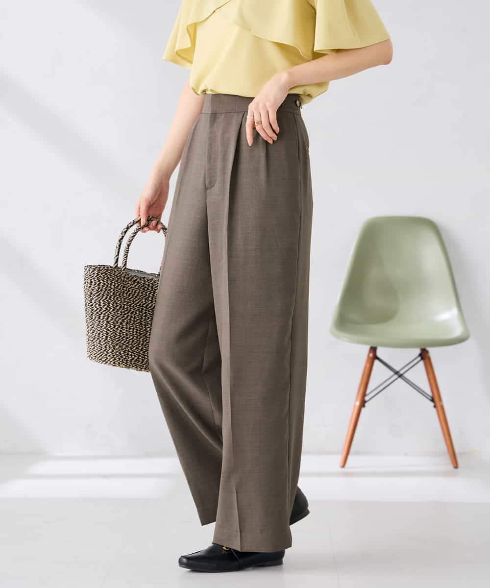 K2LGD11059 a.v.v(アー・ヴェ・ヴェ) 【接触冷感/UVカット】リネンライク2タックワイドパンツ【セットアップ対応/アンチピリング】 ネイビー