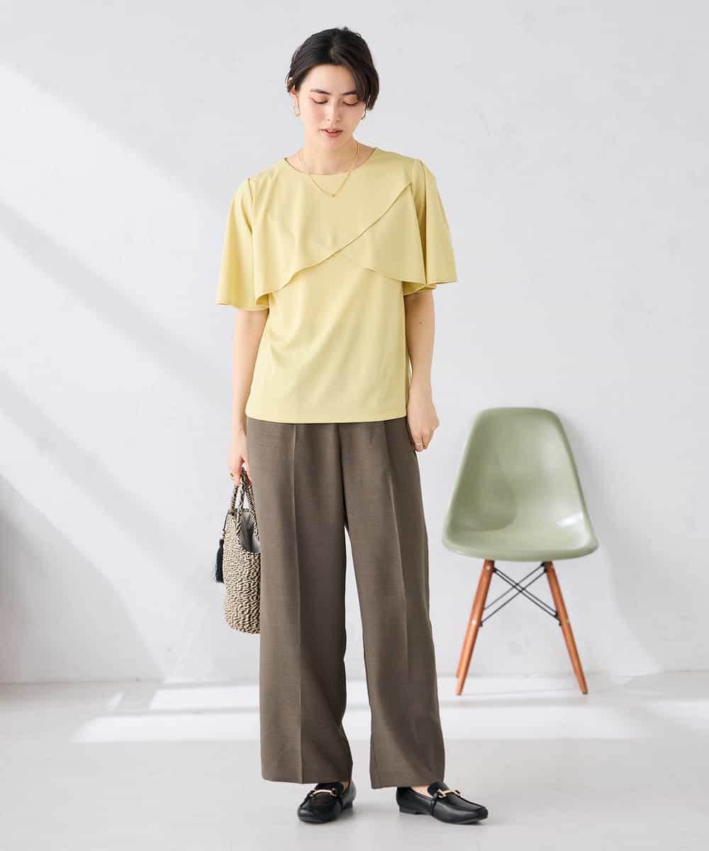 K2LGD11059 a.v.v(アー・ヴェ・ヴェ) 【接触冷感/UVカット】リネンライク2タックワイドパンツ【セットアップ対応/アンチピリング】 ネイビー