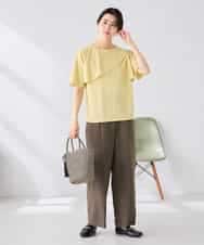 K2LGD11059 a.v.v(アー・ヴェ・ヴェ) 【接触冷感/UVカット】リネンライク2タックワイドパンツ【セットアップ対応/アンチピリング】 ネイビー