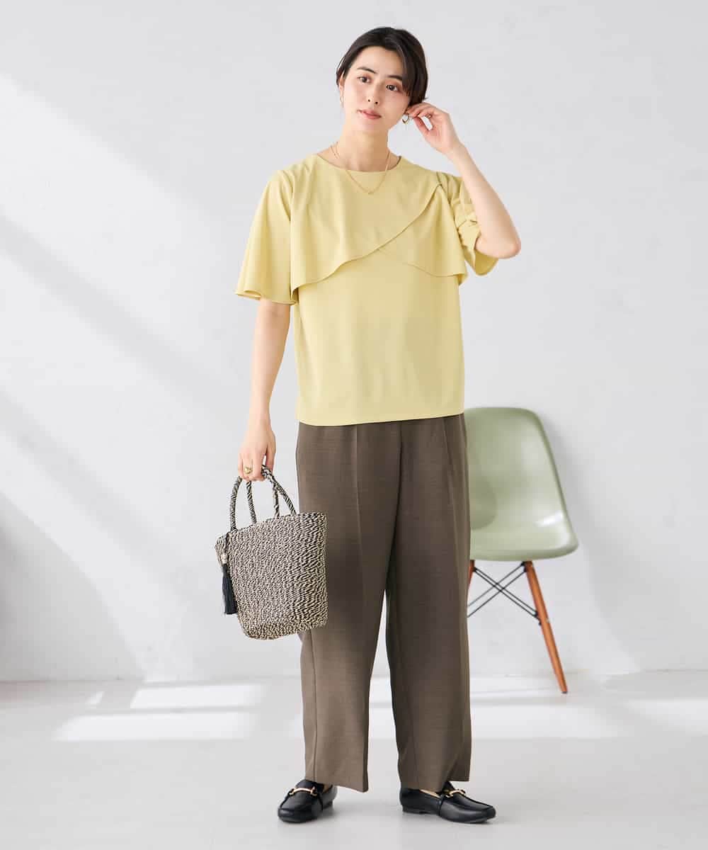 K2LGD11059 a.v.v(アー・ヴェ・ヴェ) 【接触冷感/UVカット】リネンライク2タックワイドパンツ【セットアップ対応/アンチピリング】 ネイビー