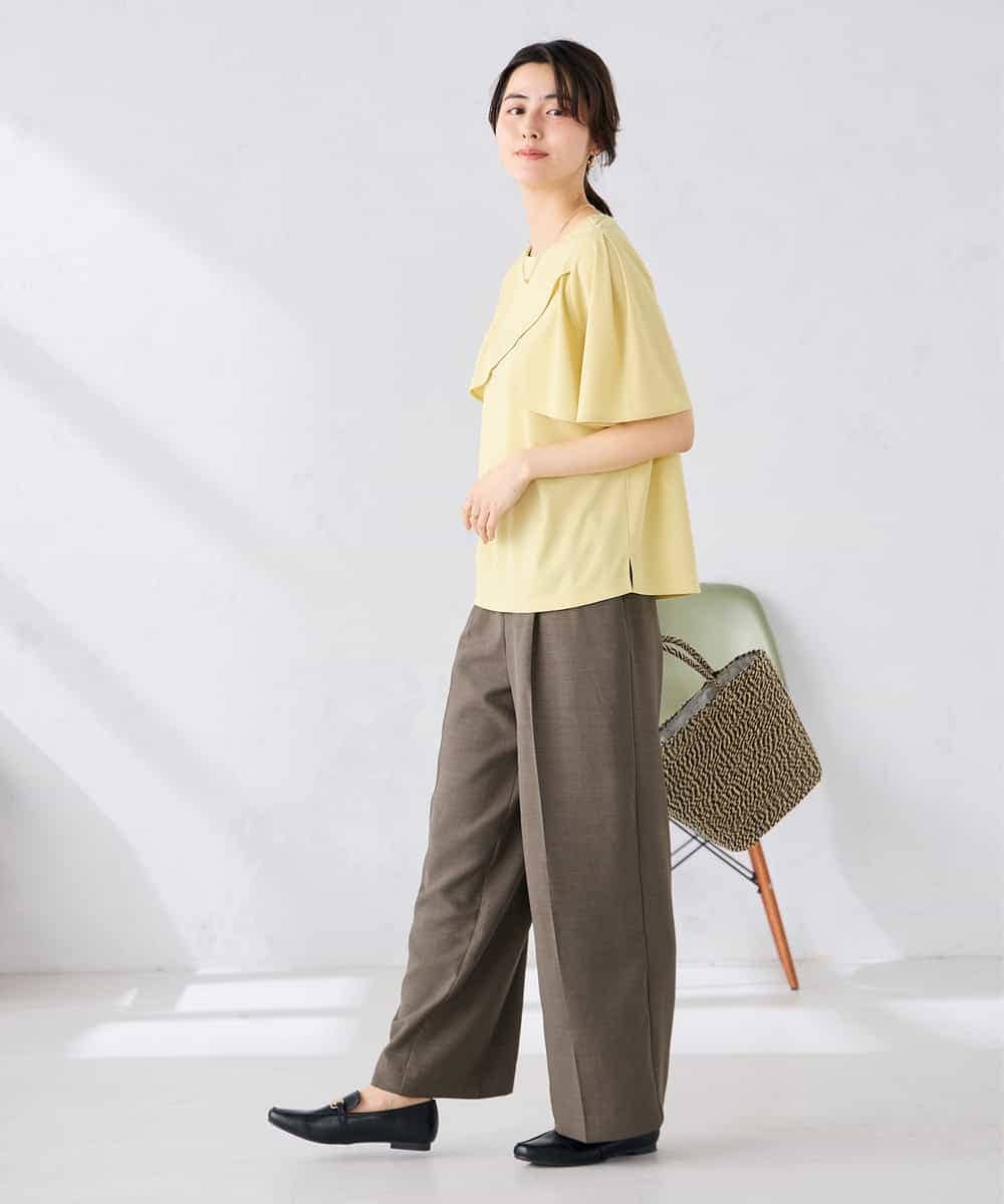 K2LGD11059 a.v.v(アー・ヴェ・ヴェ) 【接触冷感/UVカット】リネンライク2タックワイドパンツ【セットアップ対応/アンチピリング】 ネイビー