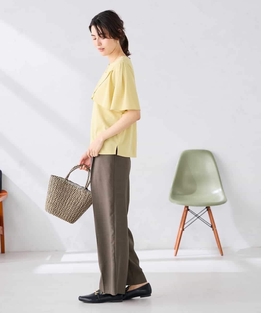 K2LGD11059 a.v.v(アー・ヴェ・ヴェ) 【接触冷感/UVカット】リネンライク2タックワイドパンツ【セットアップ対応/アンチピリング】 ネイビー