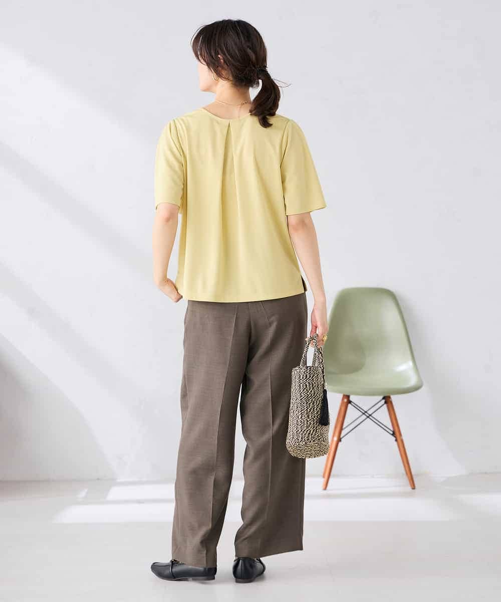 K2LGD11059 a.v.v(アー・ヴェ・ヴェ) 【接触冷感/UVカット】リネンライク2タックワイドパンツ【セットアップ対応/アンチピリング】 ネイビー