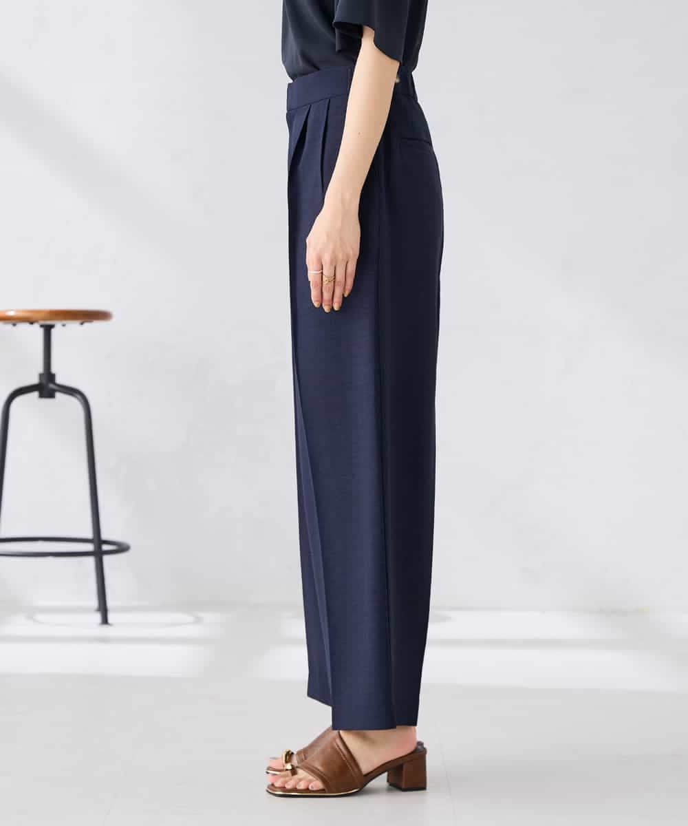 K2LGD11059 a.v.v(アー・ヴェ・ヴェ) 【接触冷感/UVカット】リネンライク2タックワイドパンツ【セットアップ対応/アンチピリング】 ネイビー