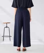 K2LGD11059 a.v.v(アー・ヴェ・ヴェ) 【接触冷感/UVカット】リネンライク2タックワイドパンツ【セットアップ対応/アンチピリング】 ネイビー