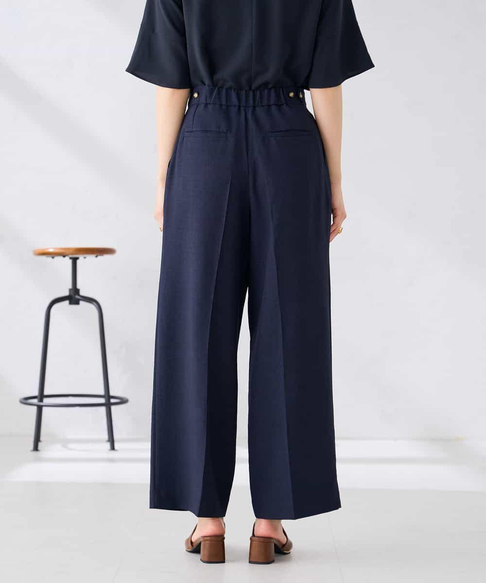 K2LGD11059 a.v.v(アー・ヴェ・ヴェ) 【接触冷感/UVカット】リネンライク2タックワイドパンツ【セットアップ対応/アンチピリング】 ネイビー