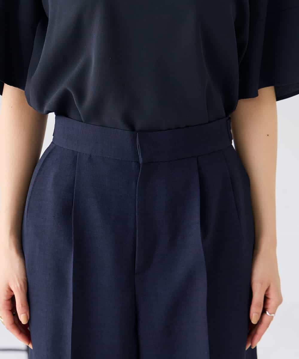 K2LGD11059 a.v.v(アー・ヴェ・ヴェ) 【接触冷感/UVカット】リネンライク2タックワイドパンツ【セットアップ対応/アンチピリング】 ネイビー