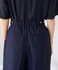 K2LGD11059 a.v.v(アー・ヴェ・ヴェ) 【接触冷感/UVカット】リネンライク2タックワイドパンツ【セットアップ対応/アンチピリング】 ネイビー