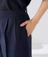 K2LGD11059 a.v.v(アー・ヴェ・ヴェ) 【接触冷感/UVカット】リネンライク2タックワイドパンツ【セットアップ対応/アンチピリング】 ネイビー