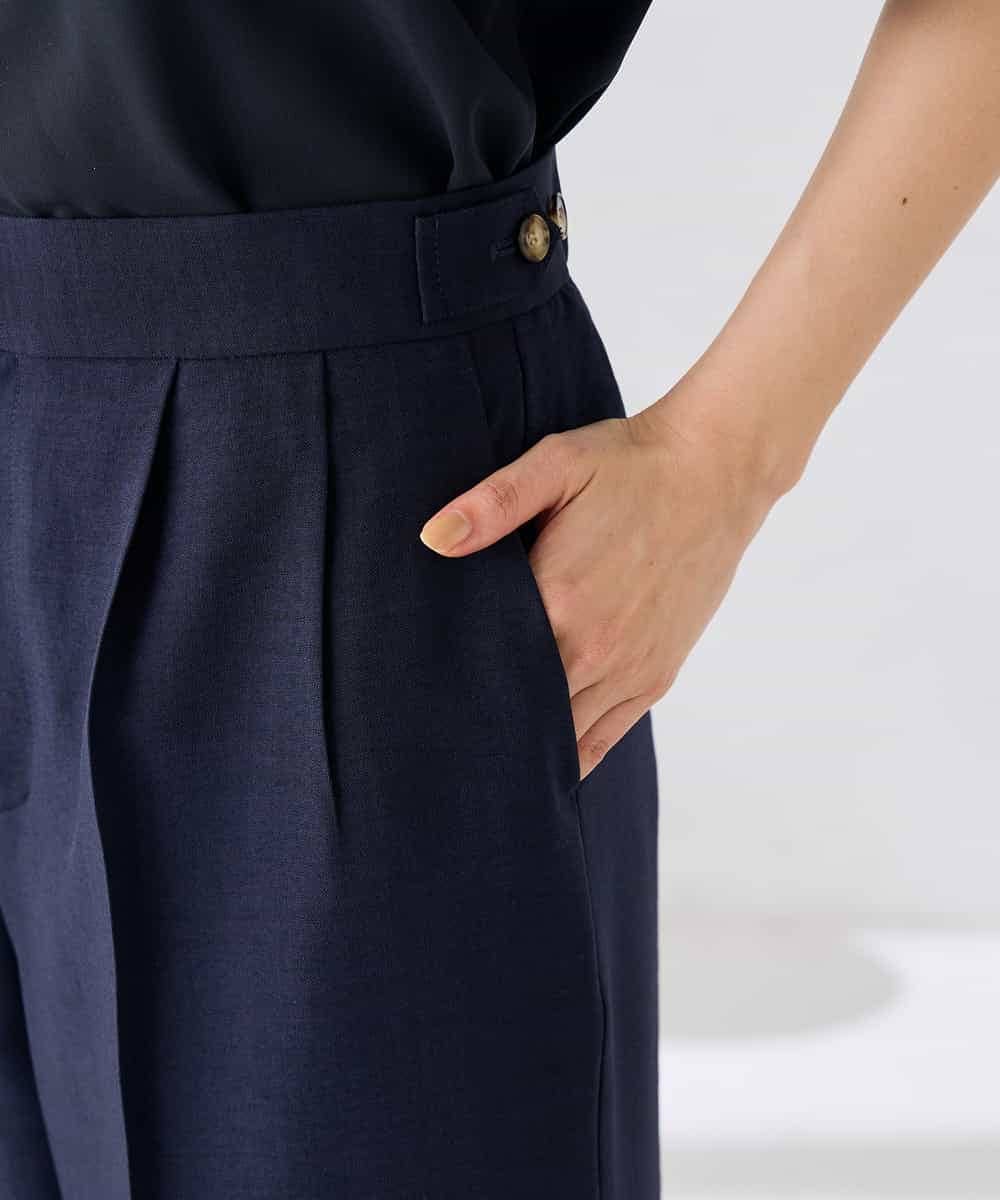 K2LGD11059 a.v.v(アー・ヴェ・ヴェ) 【接触冷感/UVカット】リネンライク2タックワイドパンツ【セットアップ対応/アンチピリング】 ネイビー