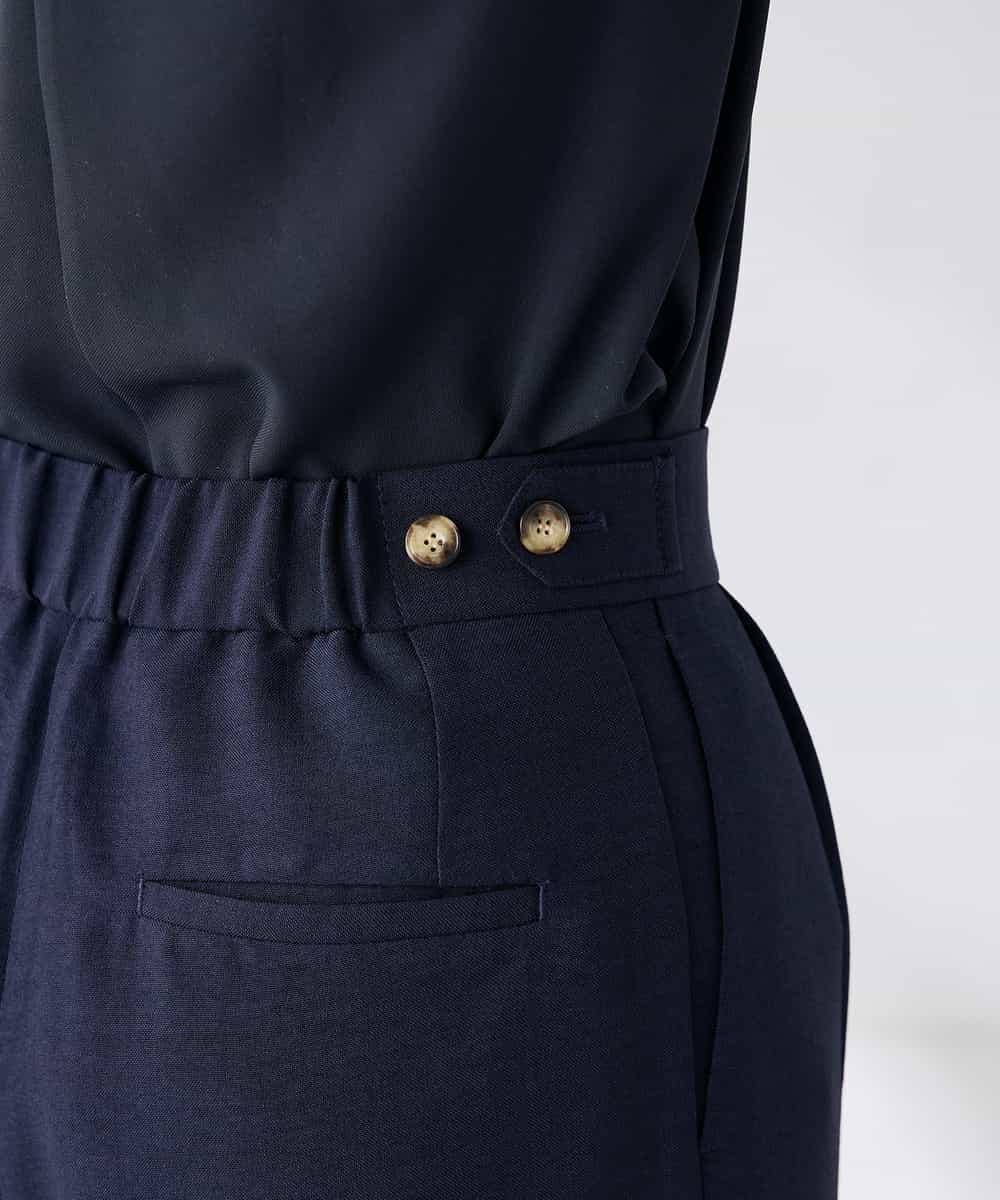 K2LGD11059 a.v.v(アー・ヴェ・ヴェ) 【接触冷感/UVカット】リネンライク2タックワイドパンツ【セットアップ対応/アンチピリング】 ネイビー