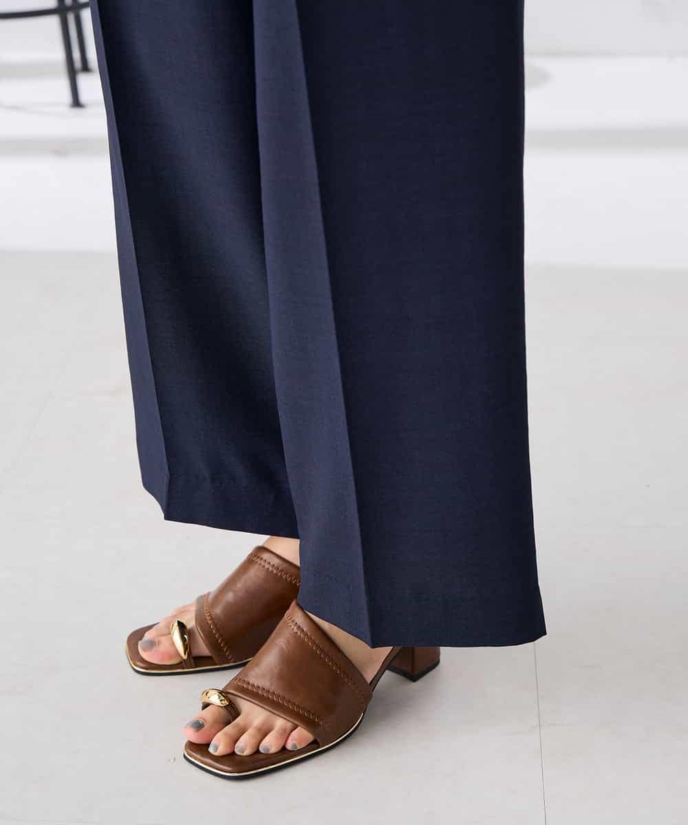 K2LGD11059 a.v.v(アー・ヴェ・ヴェ) 【接触冷感/UVカット】リネンライク2タックワイドパンツ【セットアップ対応/アンチピリング】 ネイビー