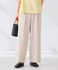 K2LGD11059 a.v.v(アー・ヴェ・ヴェ) 【接触冷感/UVカット】リネンライク2タックワイドパンツ【セットアップ対応/アンチピリング】 ベージュ×ストライプ柄