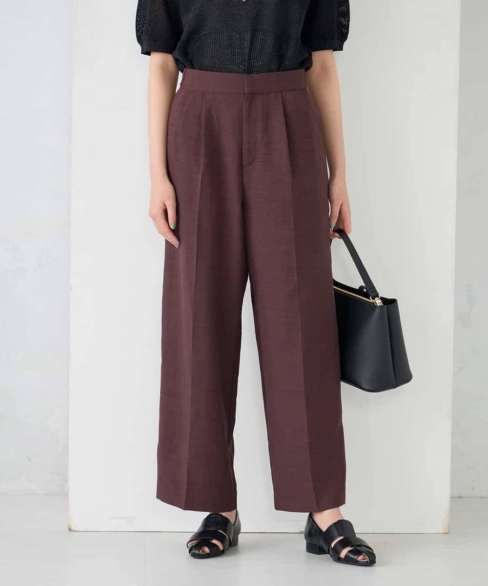 K2LGD11059 a.v.v(アー・ヴェ・ヴェ) 【接触冷感/UVカット】リネンライク2タックワイドパンツ【セットアップ対応/アンチピリング】 ブラウン