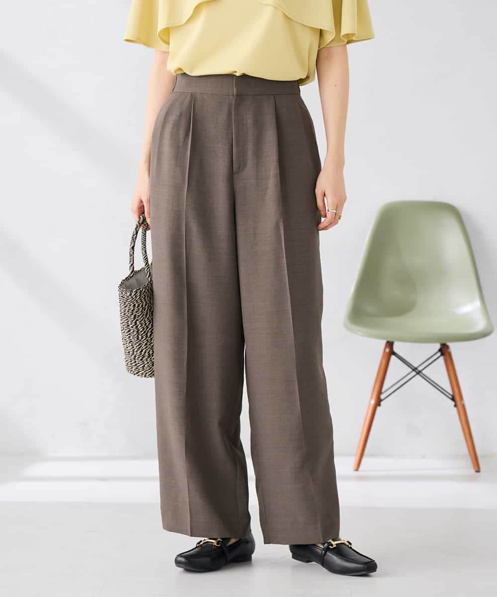 K2LGD11059 a.v.v(アー・ヴェ・ヴェ) 【接触冷感/UVカット】リネンライク2タックワイドパンツ【セットアップ対応/アンチピリング】 ダークグレー