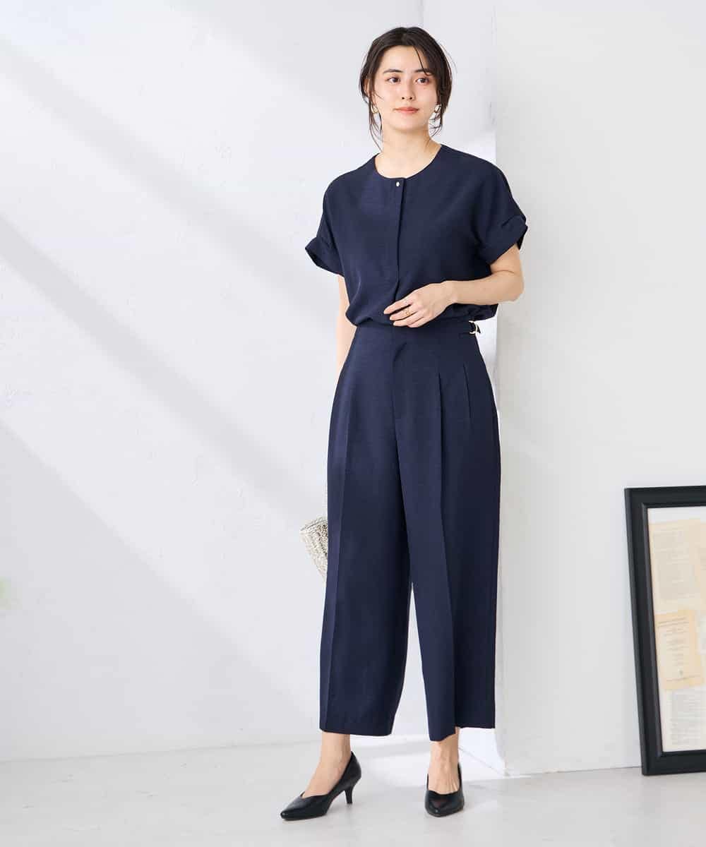 K2LGD19059 a.v.v(アー・ヴェ・ヴェ) 【接触冷感/UVカット】リネンライククロップドパンツ【セットアップ対応/アンチピリング】 ネイビー