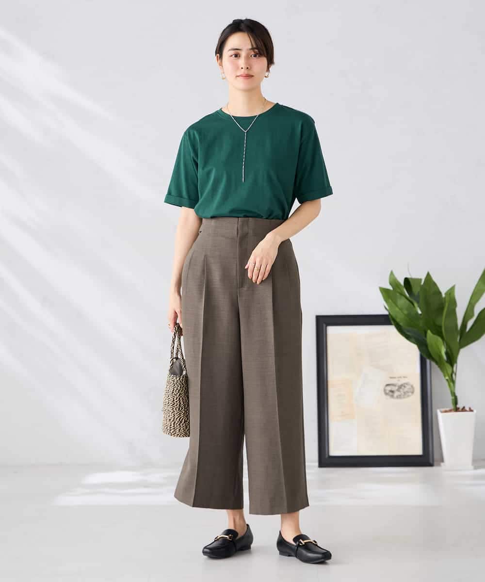 K2LGD19059 a.v.v(アー・ヴェ・ヴェ) 【接触冷感/UVカット】リネンライククロップドパンツ【セットアップ対応/アンチピリング】 ネイビー