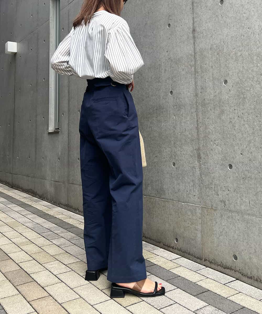K2LGP30059 a.v.v(アー・ヴェ・ヴェ) サイドベルトハイウエストストレートパンツ ネイビー