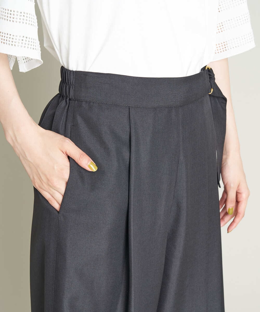 K2LGS33059 a.v.v(アー・ヴェ・ヴェ) 【洗える】麻調サイドプリーツワイドパンツ ブラック