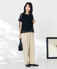 K2LHA26059 a.v.v(アー・ヴェ・ヴェ) 【洗える】タックワイドテーパードパンツ【WEB限定】 ベージュ