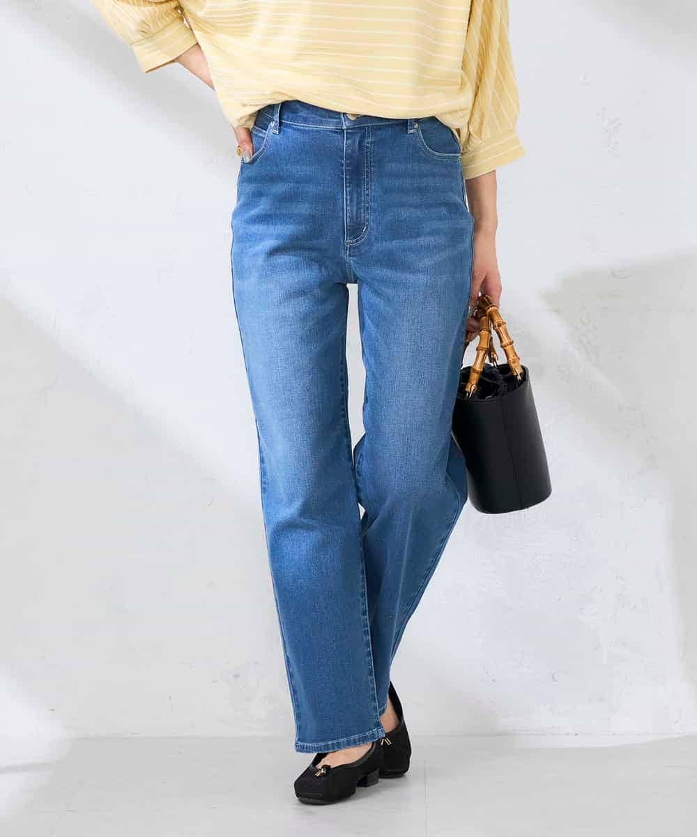 K2LHD08059 a.v.v(アー・ヴェ・ヴェ) サマーストレッチデニムストレートパンツ ライトブルー