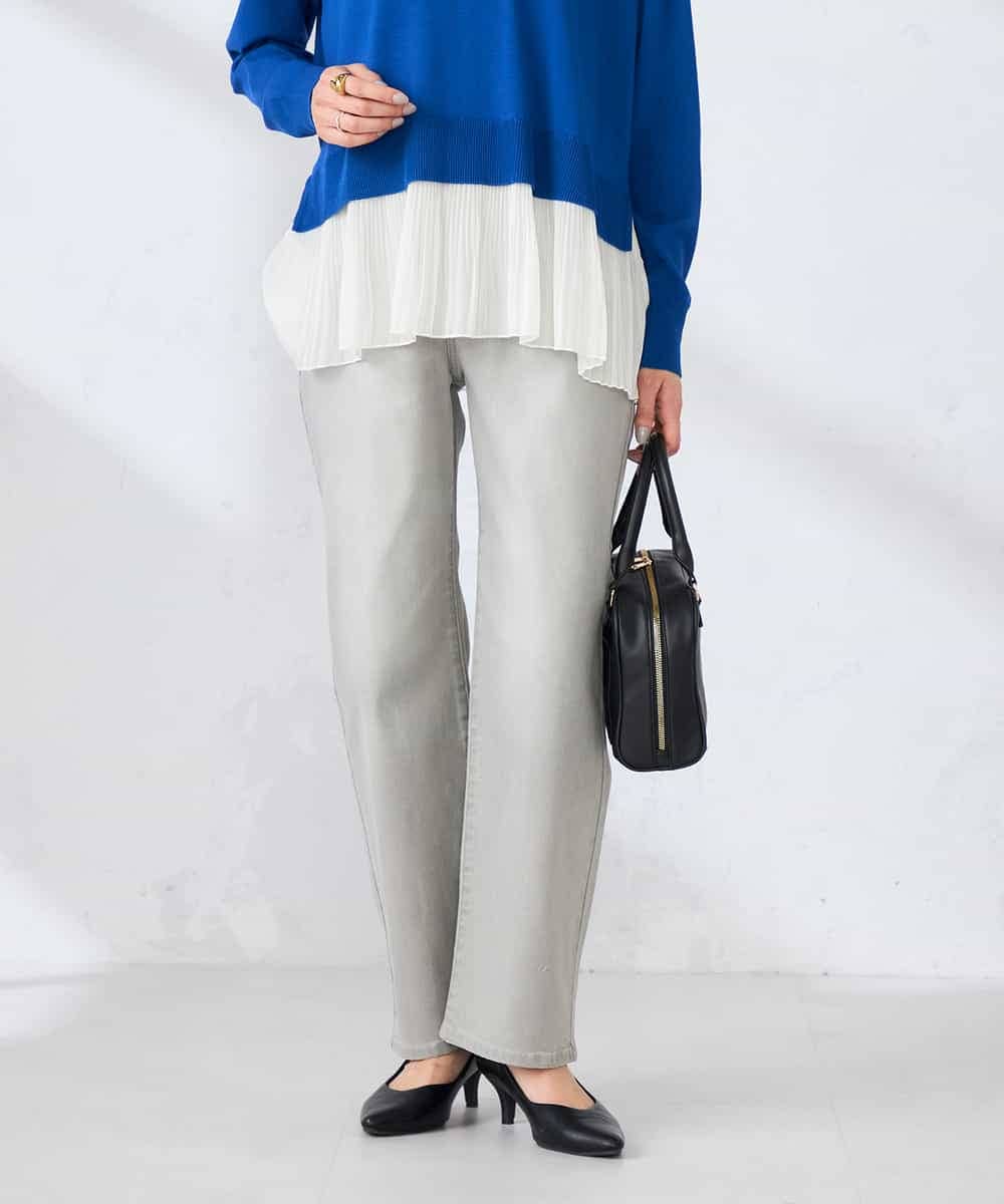 K2LHD08059 a.v.v(アー・ヴェ・ヴェ) サマーストレッチデニムストレートパンツ ライトブルー