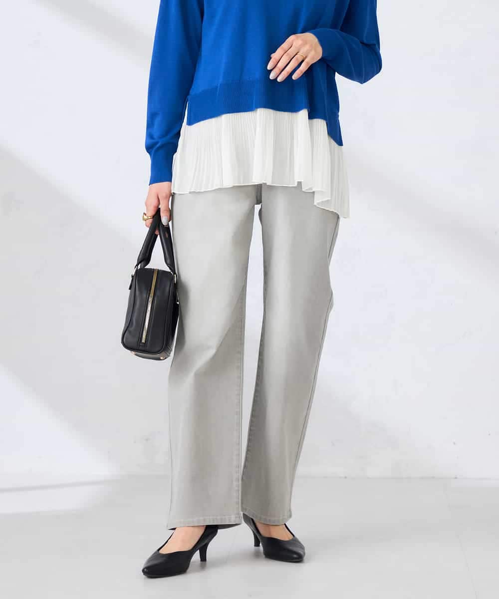 K2LHD08059 a.v.v(アー・ヴェ・ヴェ) サマーストレッチデニムストレートパンツ ライトブルー