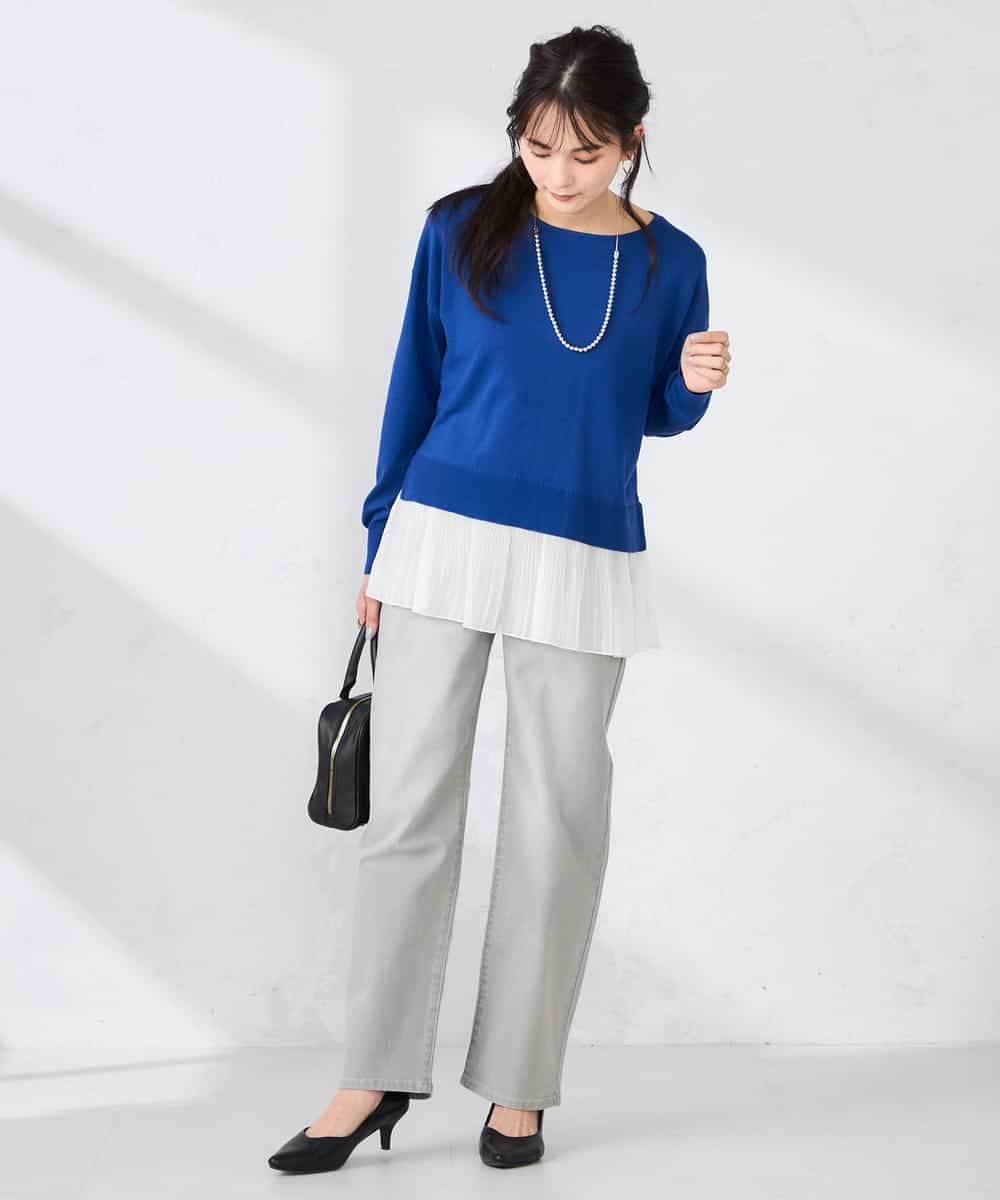 K2LHD08059 a.v.v(アー・ヴェ・ヴェ) サマーストレッチデニムストレートパンツ ライトブルー