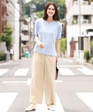 K2LHP23049 a.v.v(アー・ヴェ・ヴェ) 【セットアップ対応】麻調ワイドパンツ ブルー