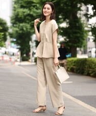 K2LHP23049 a.v.v(アー・ヴェ・ヴェ) 【セットアップ対応】麻調ワイドパンツ ブルー
