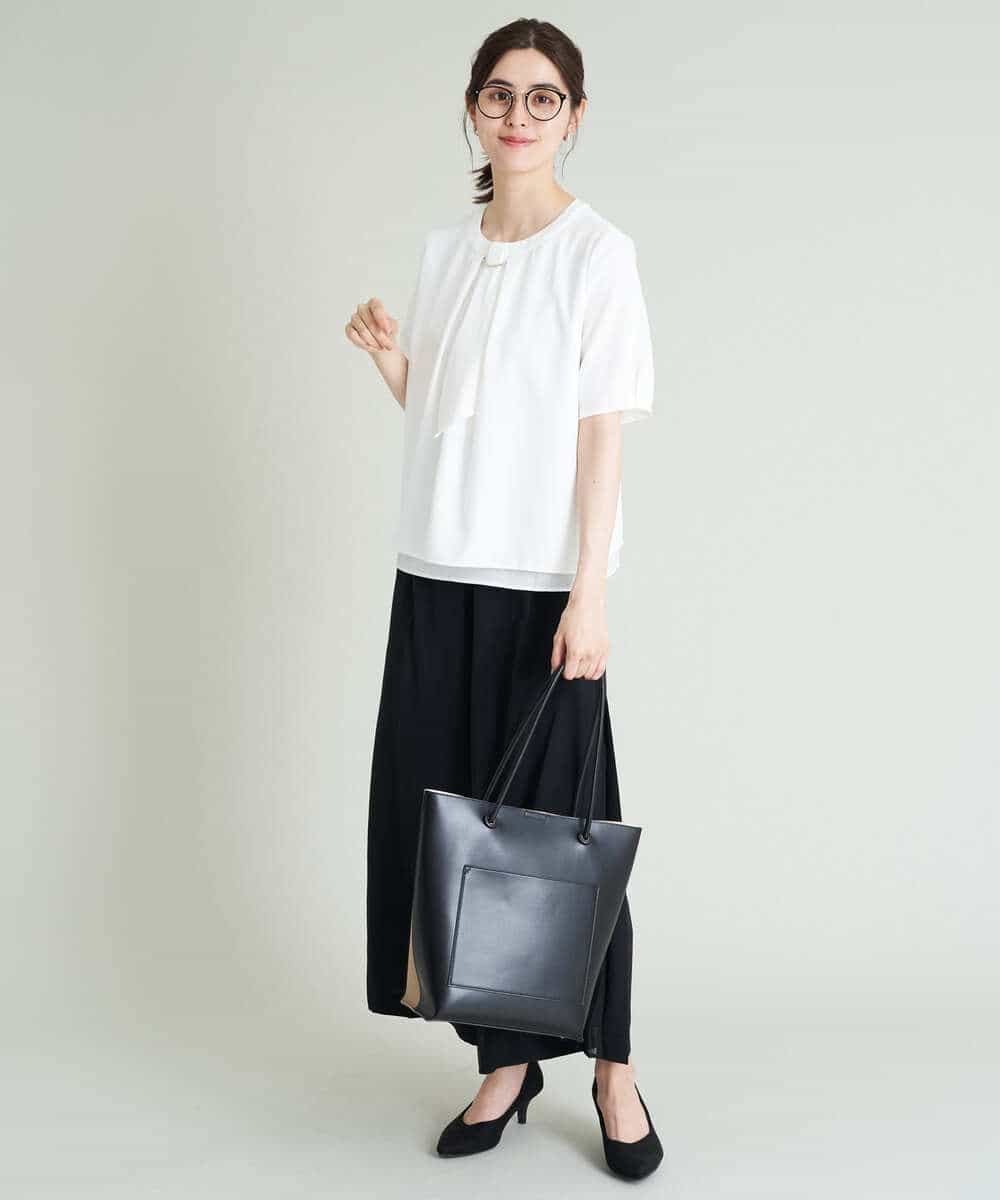 K2LHS35059 a.v.v(アー・ヴェ・ヴェ) サイドシフォンプリーツワイドパンツ ブラック