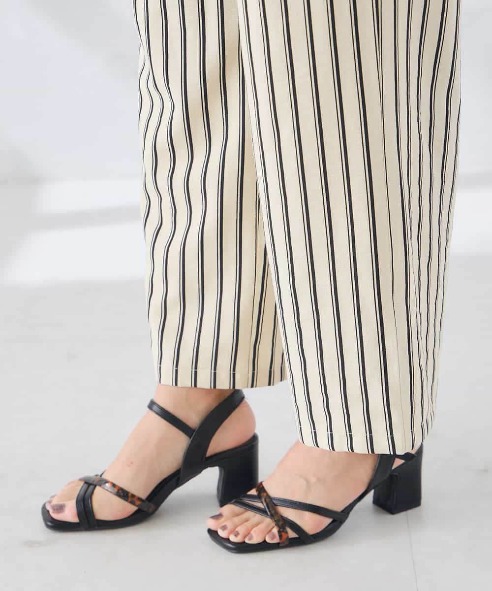 K2LID51059 a.v.v(アー・ヴェ・ヴェ) 麻調イージーワイドパンツ アイボリーストライプ