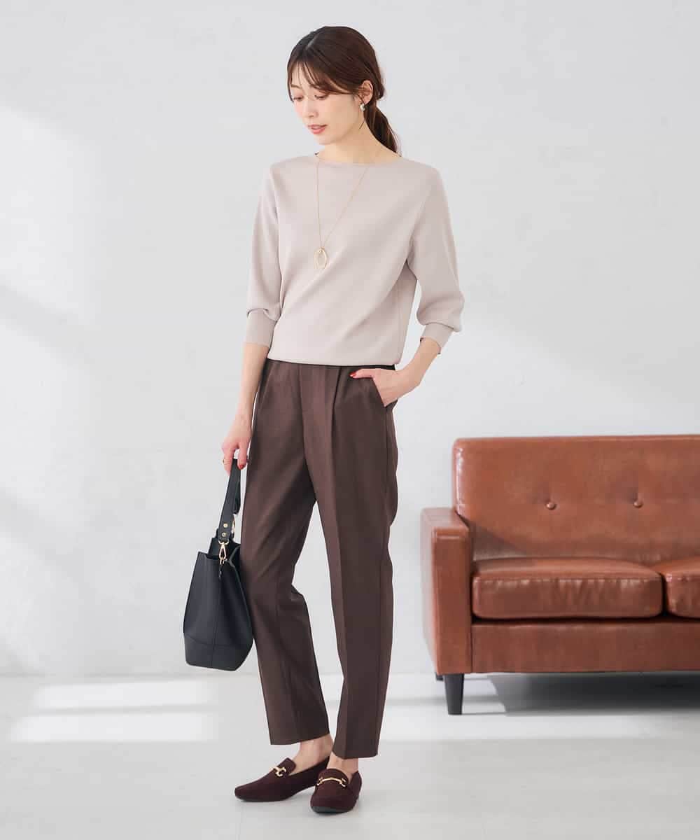 K2LJD12049 a.v.v(アー・ヴェ・ヴェ) ［支持率NO.1/イージーケア/洗える］ラク魅せ スッキリ見え テーパード パンツ ベージュチェック