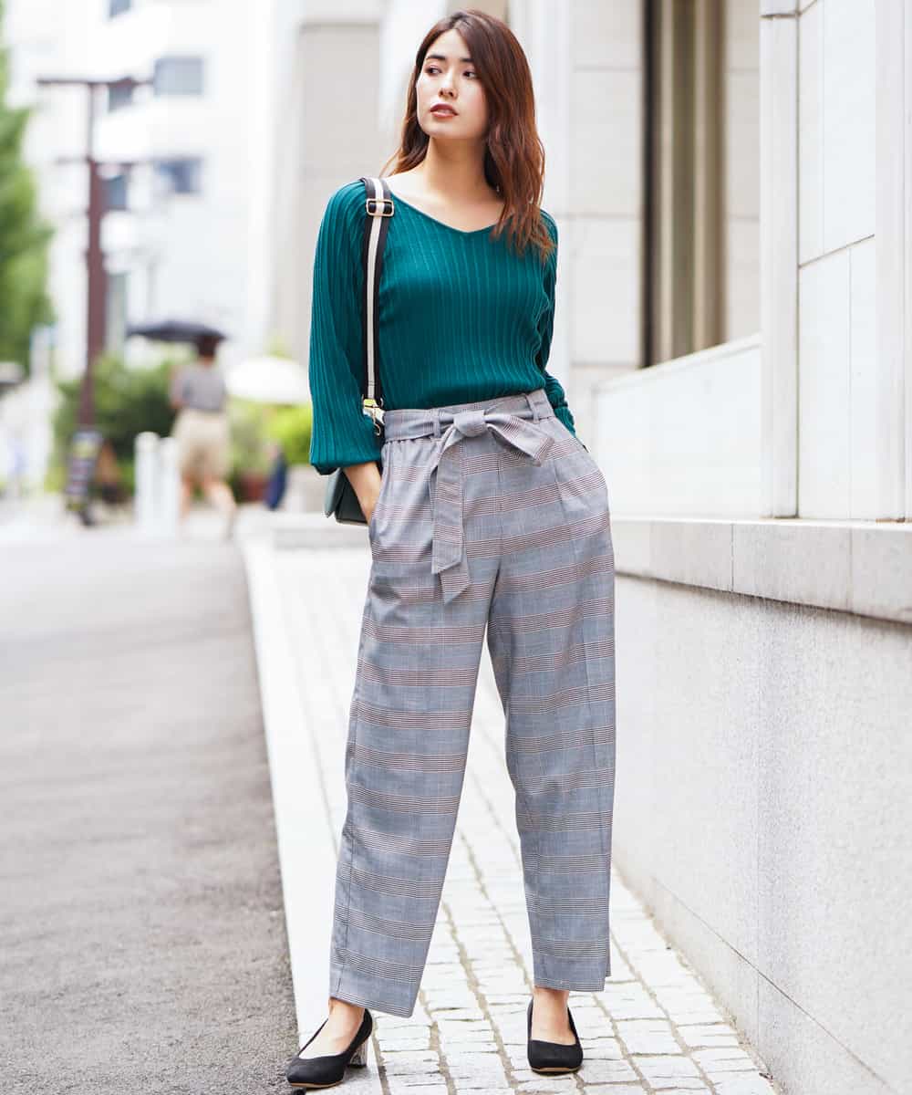 K2LJG07049 a.v.v(アー・ヴェ・ヴェ) グレンチェックワイドパンツ ブラック