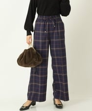 K2LKP26054 a.v.v(アー・ヴェ・ヴェ) 【裏起毛】チェック柄美脚イージーワイドパンツ ネイビー
