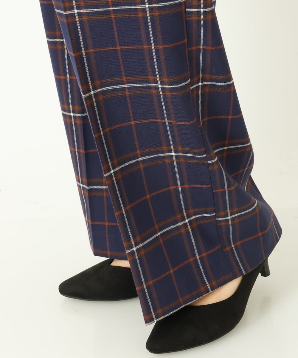 K2LKP26054 a.v.v(アー・ヴェ・ヴェ) 【裏起毛】チェック柄美脚イージーワイドパンツ ネイビー