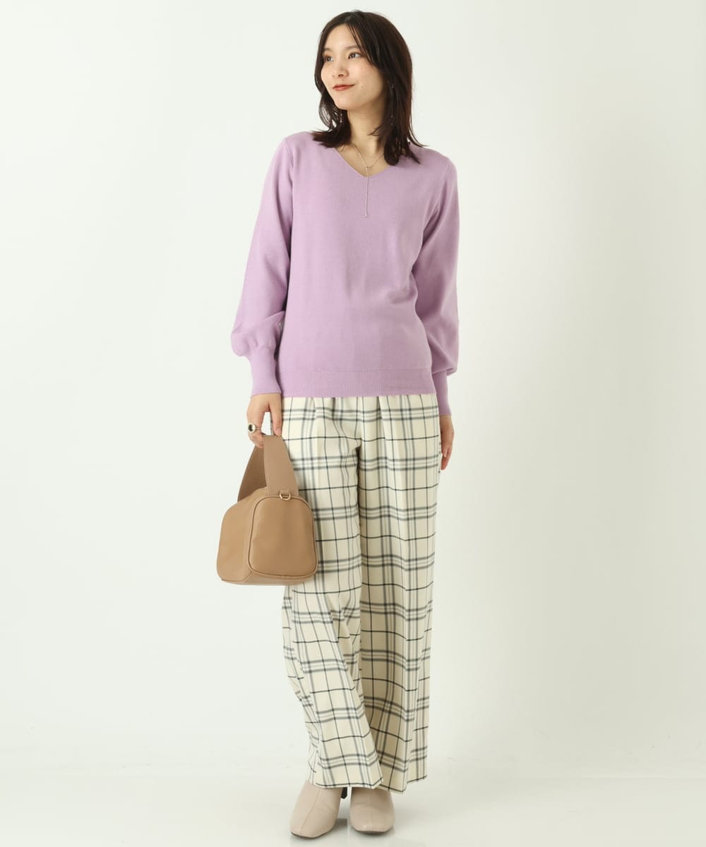 K2LKP26054 a.v.v(アー・ヴェ・ヴェ) 【裏起毛】チェック柄美脚イージーワイドパンツ ネイビー