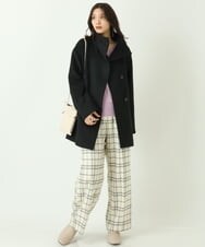 K2LKP26054 a.v.v(アー・ヴェ・ヴェ) 【裏起毛】チェック柄美脚イージーワイドパンツ ネイビー