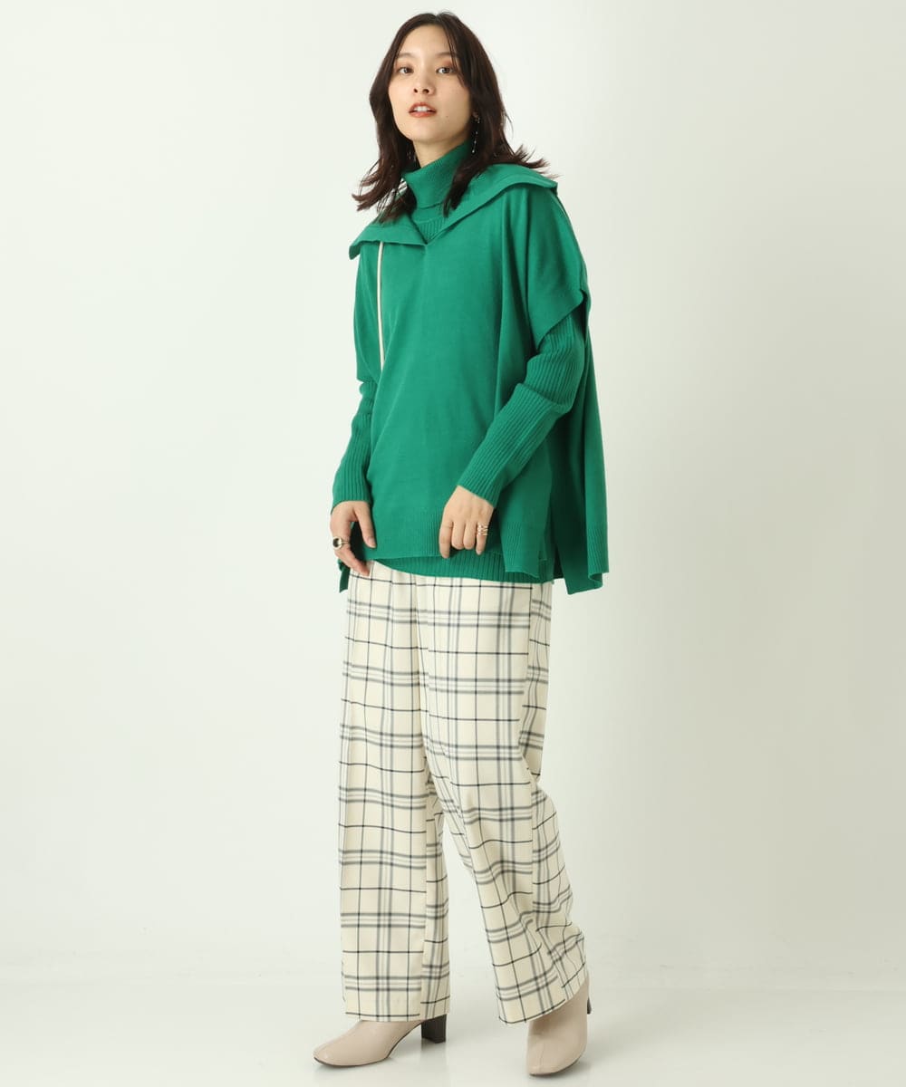 K2LKP26054 a.v.v(アー・ヴェ・ヴェ) 【裏起毛】チェック柄美脚イージーワイドパンツ ネイビー