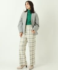 K2LKP26054 a.v.v(アー・ヴェ・ヴェ) 【裏起毛】チェック柄美脚イージーワイドパンツ ネイビー