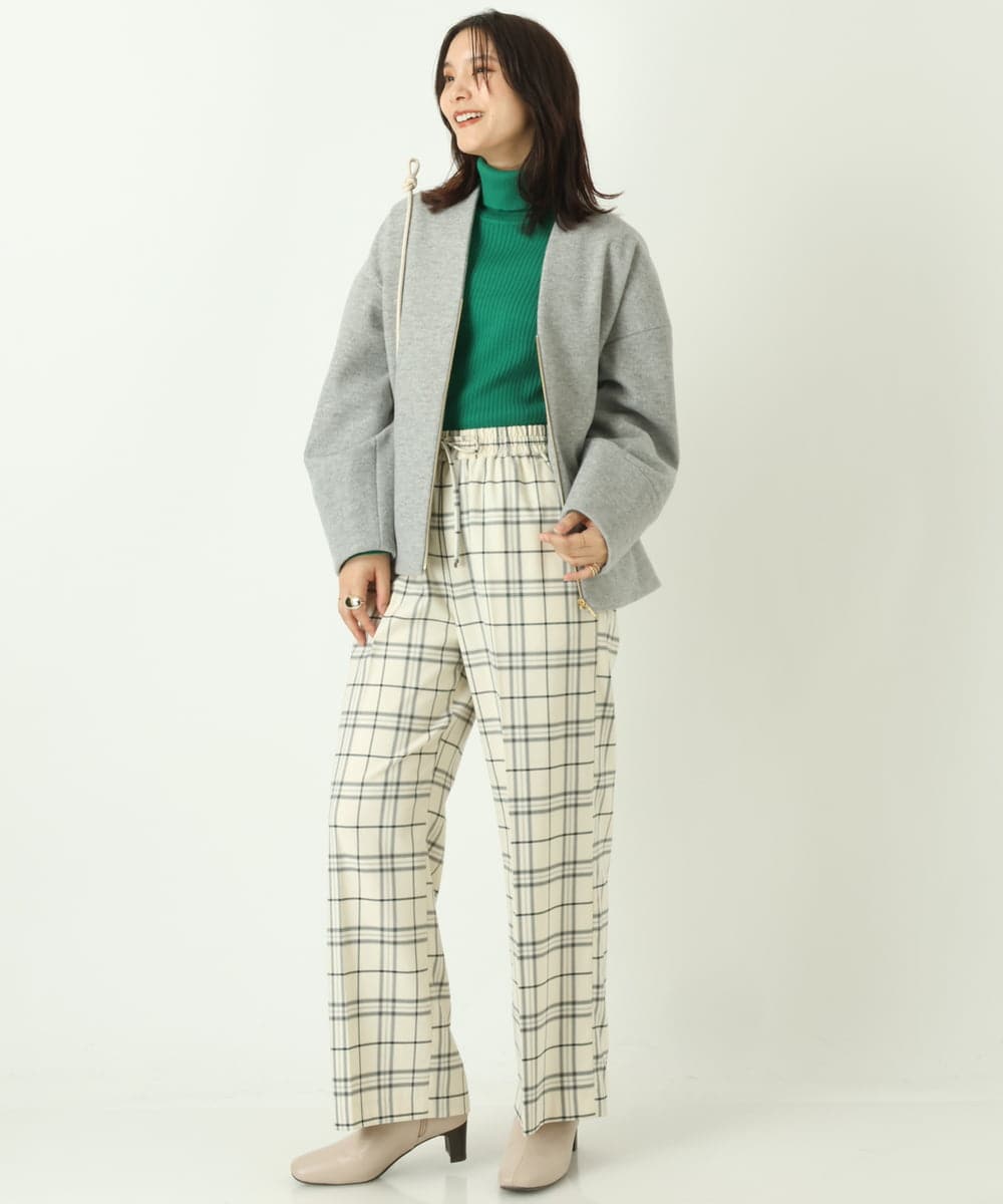 K2LKP26054 a.v.v(アー・ヴェ・ヴェ) 【裏起毛】チェック柄美脚イージーワイドパンツ ネイビー