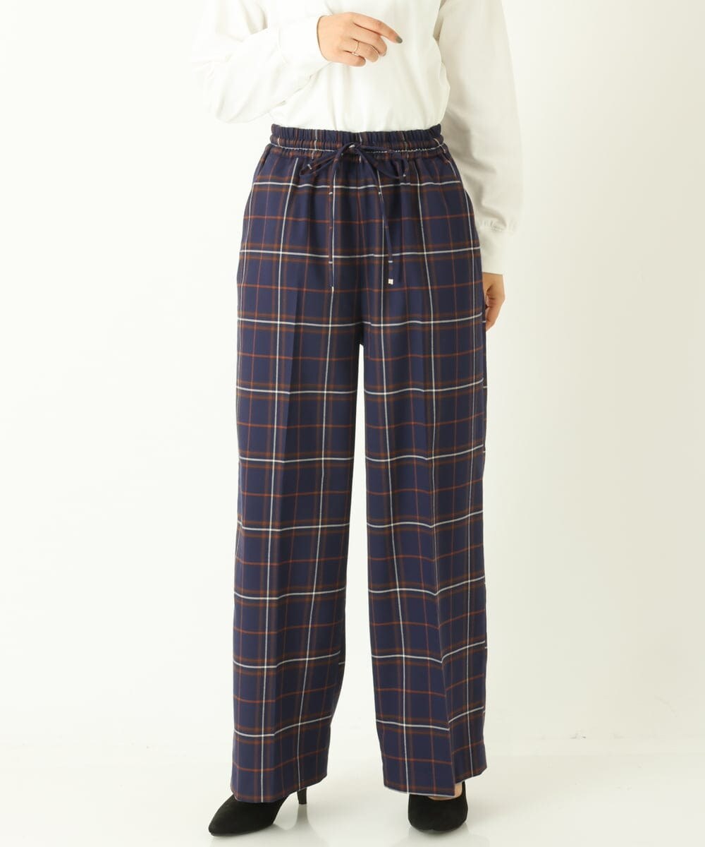 K2LKP26054 a.v.v(アー・ヴェ・ヴェ) 【裏起毛】チェック柄美脚イージーワイドパンツ ネイビー