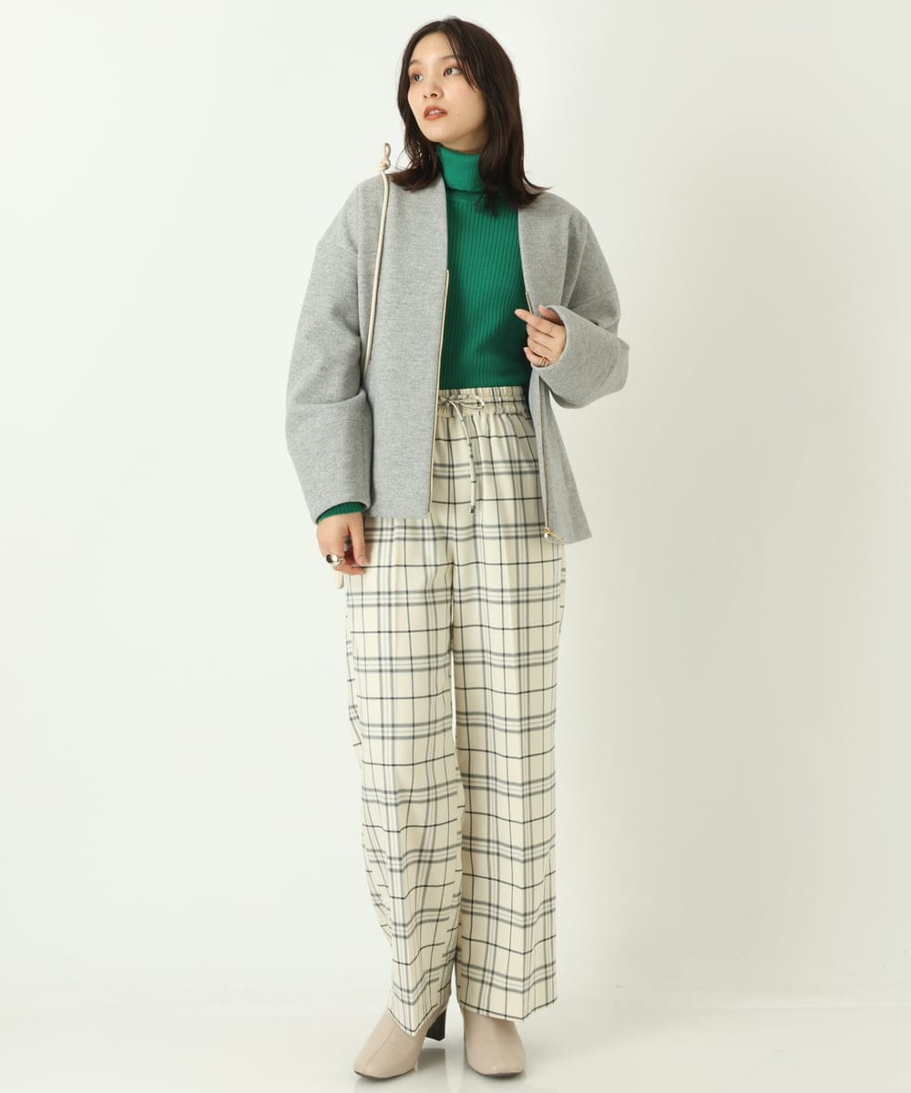 K2LKP26054 a.v.v(アー・ヴェ・ヴェ) 【裏起毛】チェック柄美脚イージーワイドパンツ ネイビー