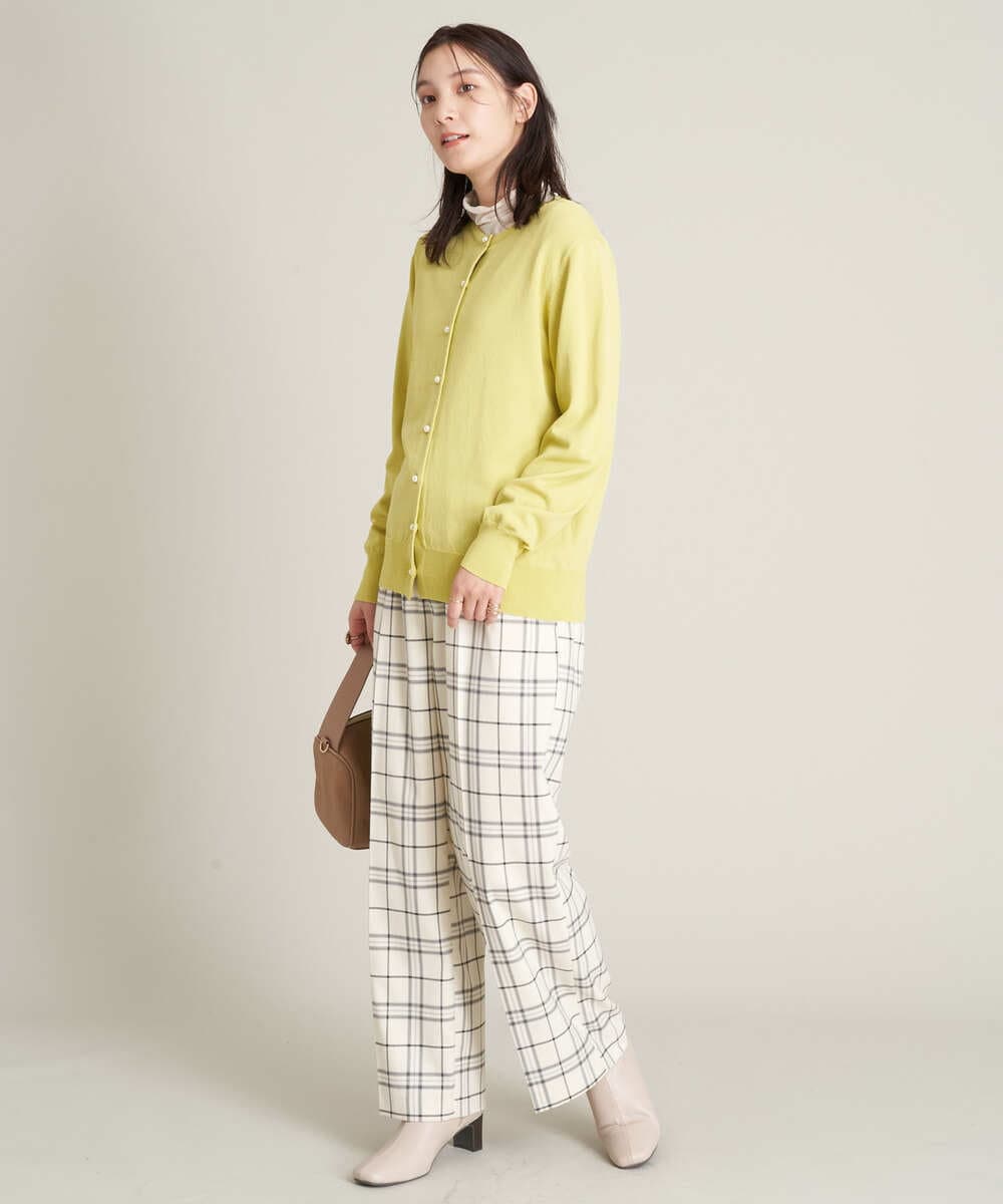 K2LKP26054 a.v.v(アー・ヴェ・ヴェ) 【裏起毛】チェック柄美脚イージーワイドパンツ ネイビー