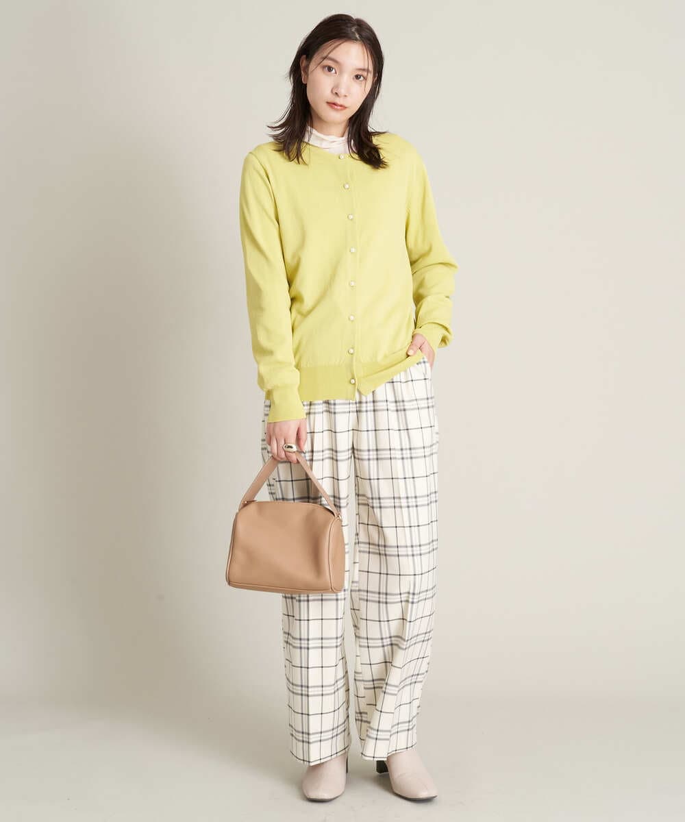 K2LKP26054 a.v.v(アー・ヴェ・ヴェ) 【裏起毛】チェック柄美脚イージーワイドパンツ ネイビー