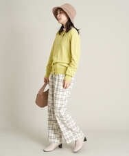 K2LKP26054 a.v.v(アー・ヴェ・ヴェ) 【裏起毛】チェック柄美脚イージーワイドパンツ ネイビー